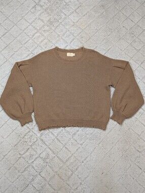 Nation LTD Sweater Womens L Brown Baby Alpaca Cotton Knit Balloon Sleeve Boxy